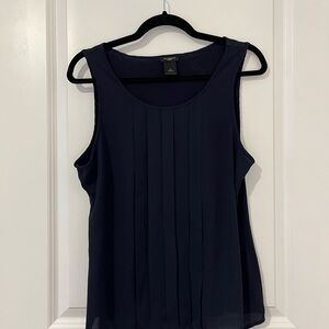 Anne Taylor Sleeveless Pleated Navy Women's Top